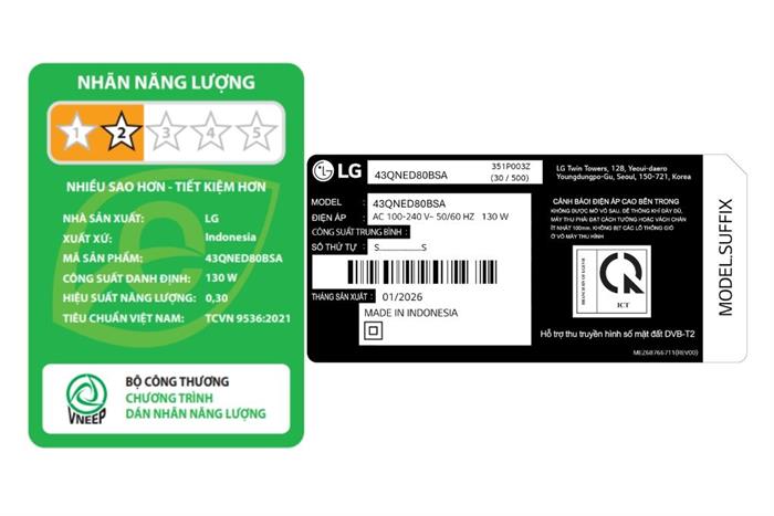 Smart Tivi QNED LG AI 4K 43 inch 43QNED80BSA Màu Đen