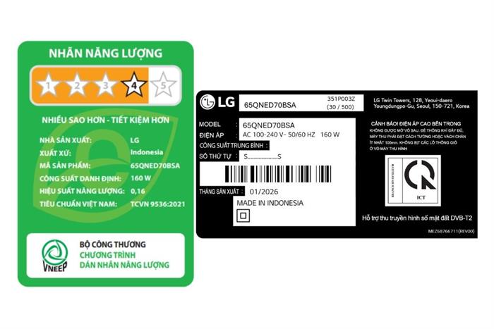 Smart Tivi QNED LG AI 4K 65 inch 65QNED70BSA Màu Đen