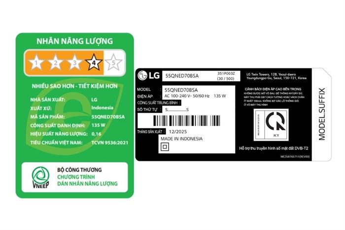 Smart Tivi QNED LG AI 4K 55 inch 55QNED70BSA Màu Đen