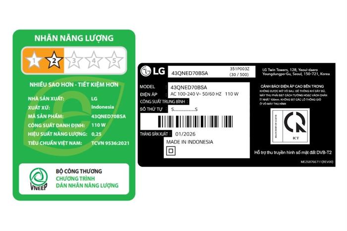 Smart Tivi QNED LG AI 4K 43 inch 43QNED70BSA Màu Đen