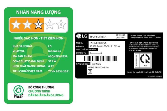 Smart Tivi QNED LG AI 4K 85 inch 85QNED81BSA Màu Đen