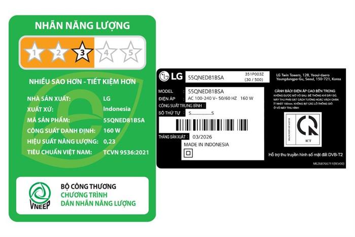 Smart Tivi QNED LG AI 4K 55 inch 55QNED81BSA Màu Đen