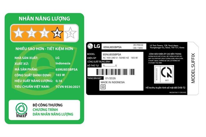 Smart Tivi LG AI 4K 65 inch 65NU855BPSA Màu Đen