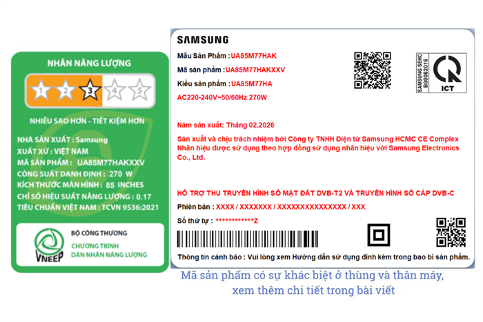 Smart Tivi Mini LED Samsung AI 4K 85 inch UA85M77HA Màu Đen