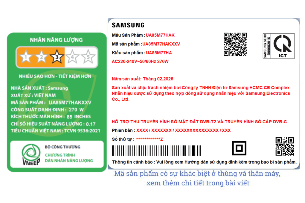 Smart Tivi Mini LED Samsung AI 4K 85 inch UA85M77HA Màu Đen