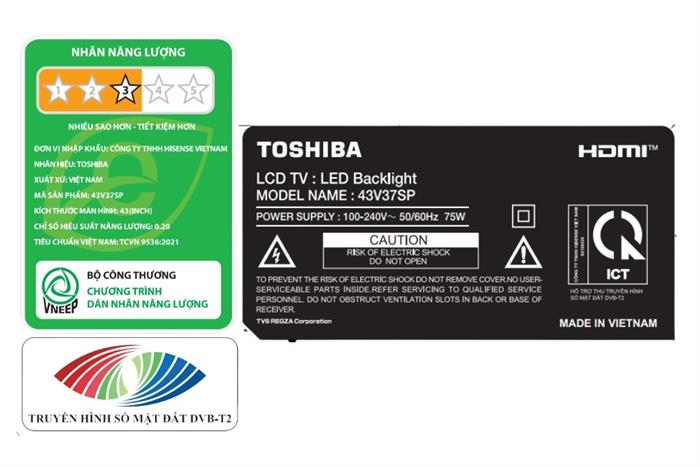 Smart Tivi QLED Toshiba FHD 43 inch 43V37SP Màu Đen