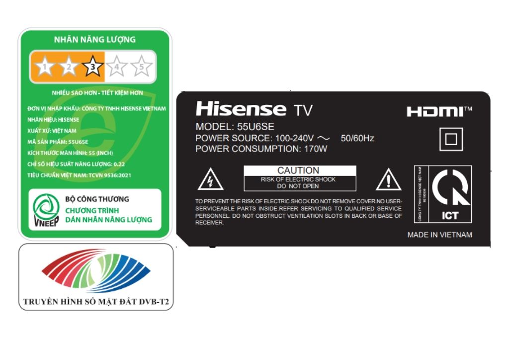 Smart Tivi Mini LED Hisense AI 4K 55 inch 55U6SE Màu Đen