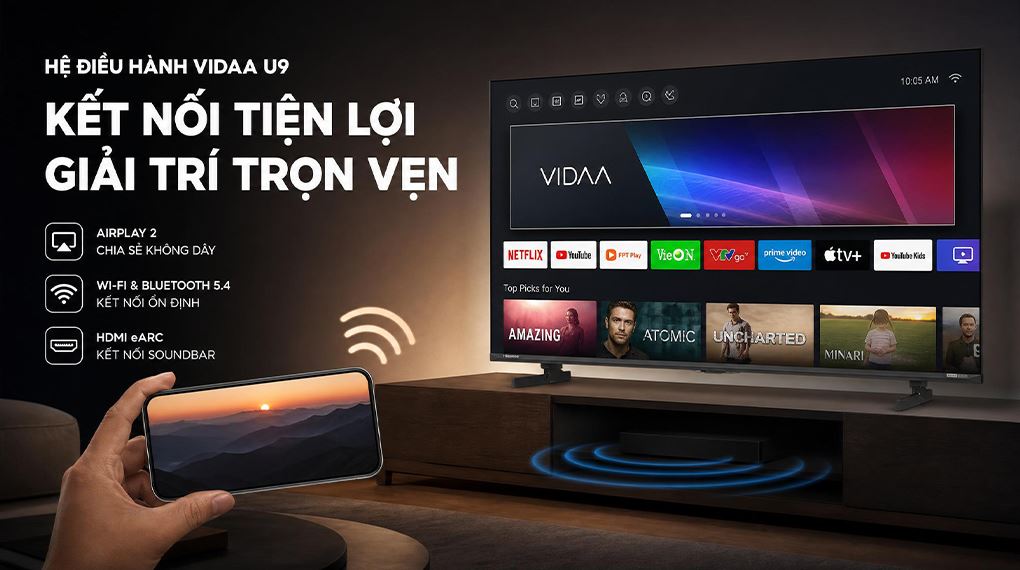Smart Tivi Mini LED Hisense AI 4K 65 inch 65U6SE Màu Đen