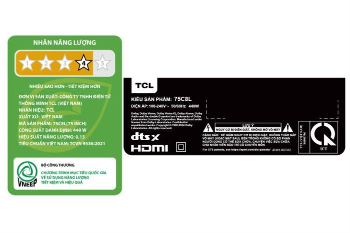 Google Tivi SQD-Mini LED TCL 4K 75 inch 75C8L Màu Đen