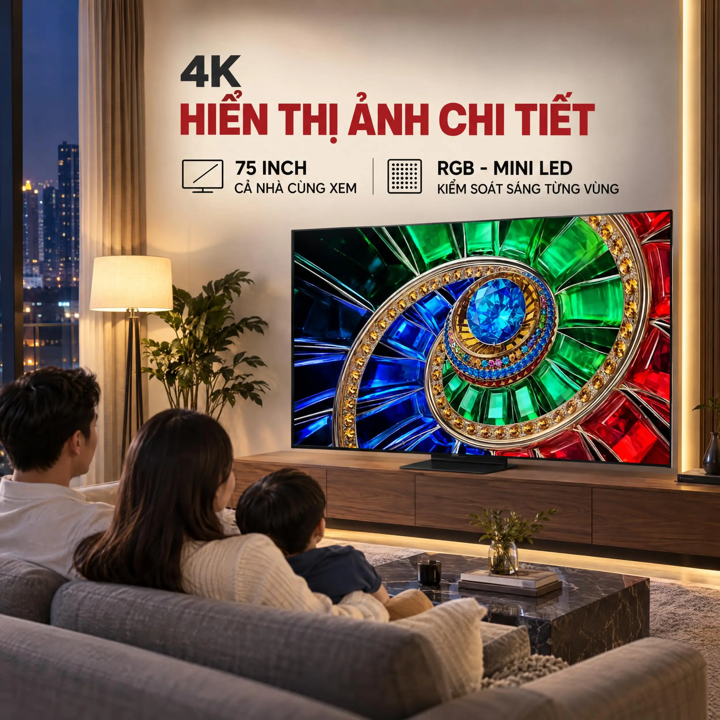 Google Tivi RGB - Mini LED TCL 4K 75 inch 75RM7L Màu Đen