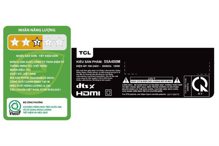 Google Tivi QD-Mini LED TCL 4K 55 inch 55A400M Màu Đen