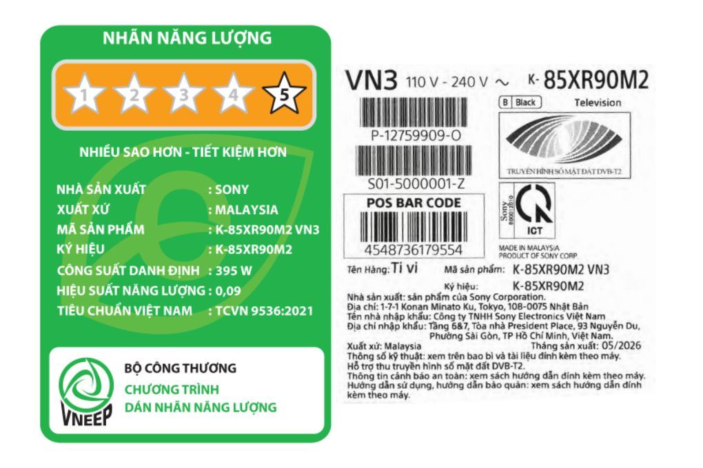 Google Tivi True RGB Sony AI 4K 85 inch K-85XR90M2 Màu Đen