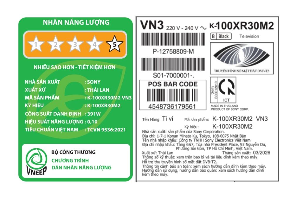 Google Tivi Sony 4K 100 inch K-100XR30M2 Màu Đen