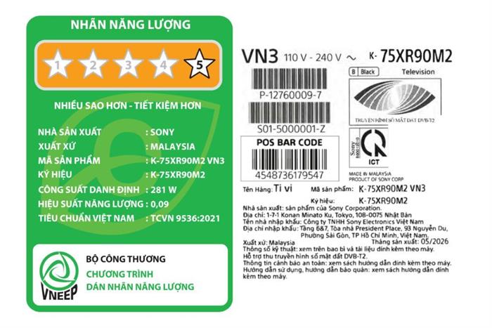 Google Tivi True RGB Sony AI 4K 75 inch K-75XR90M2 Màu Đen
