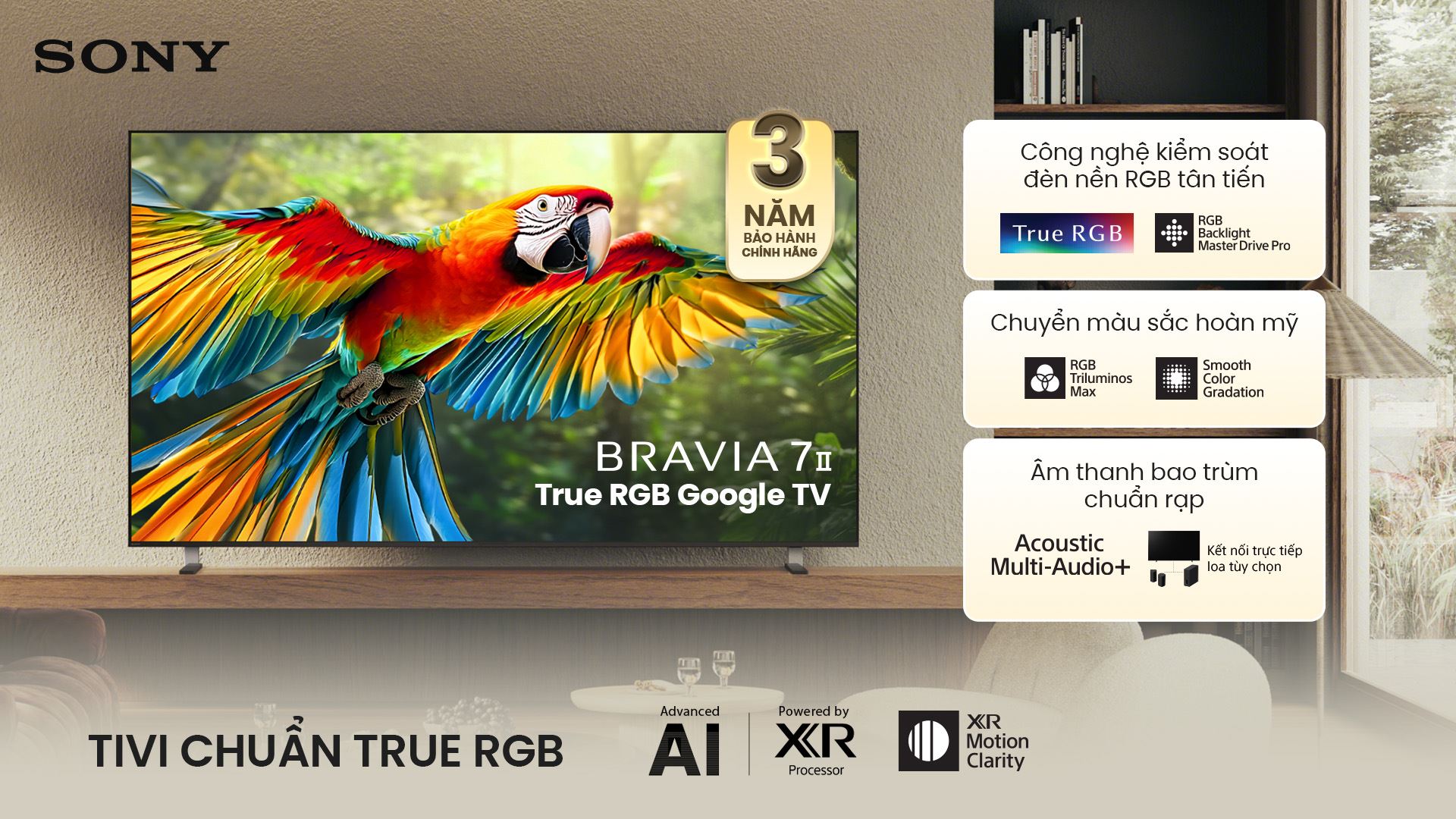 Google Tivi True RGB Sony AI 4K 98 inch K-98XR70M2 Màu Đen