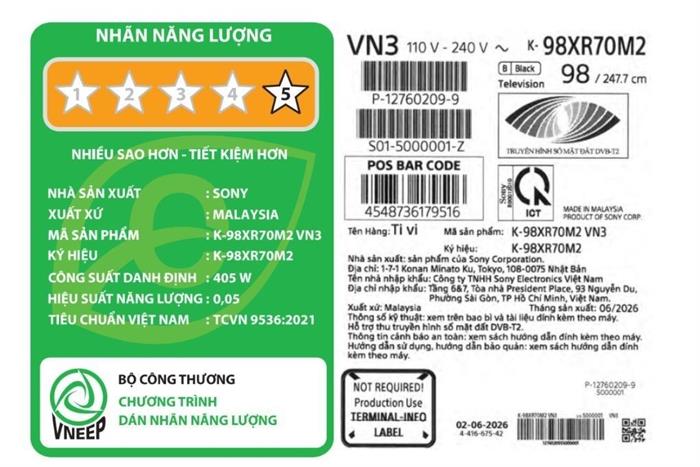 Google Tivi True RGB Sony AI 4K 98 inch K-98XR70M2 Màu Đen