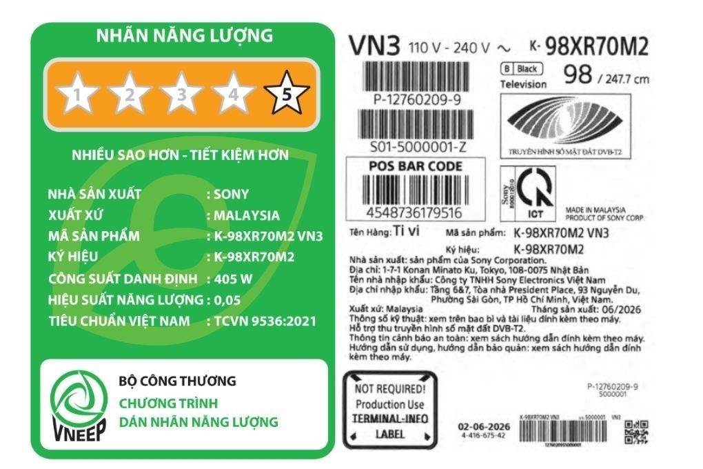 Google Tivi True RGB Sony AI 4K 98 inch K-98XR70M2 Màu Đen