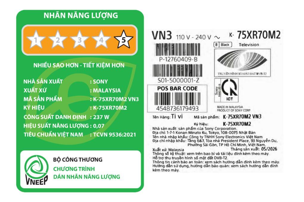 Google Tivi True RGB Sony AI 4K 75 inch K-75XR70M2 Màu Đen