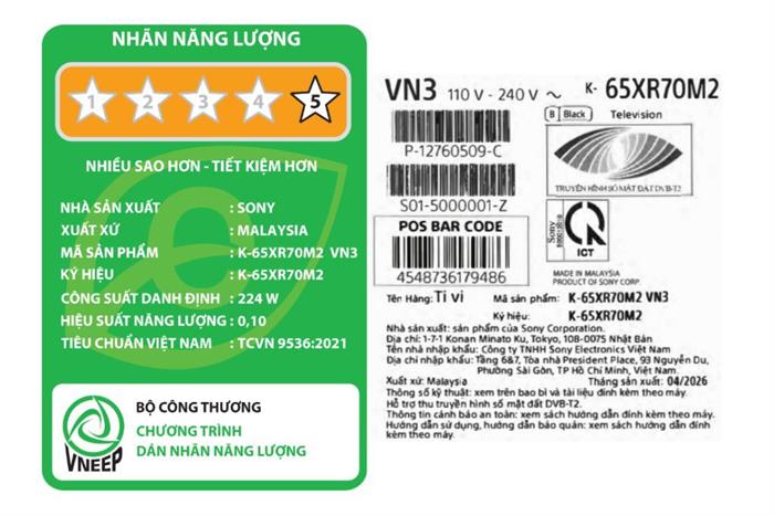 Google Tivi True RGB Sony AI 4K 65 inch K-65XR70M2 Màu Đen