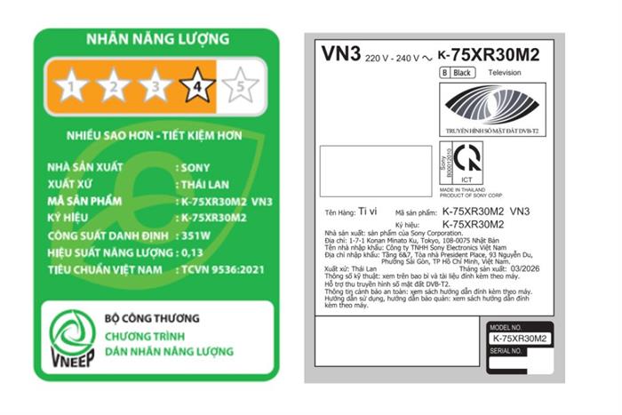 Google Tivi Sony 4K 75 inch K-75XR30M2 Màu Đen