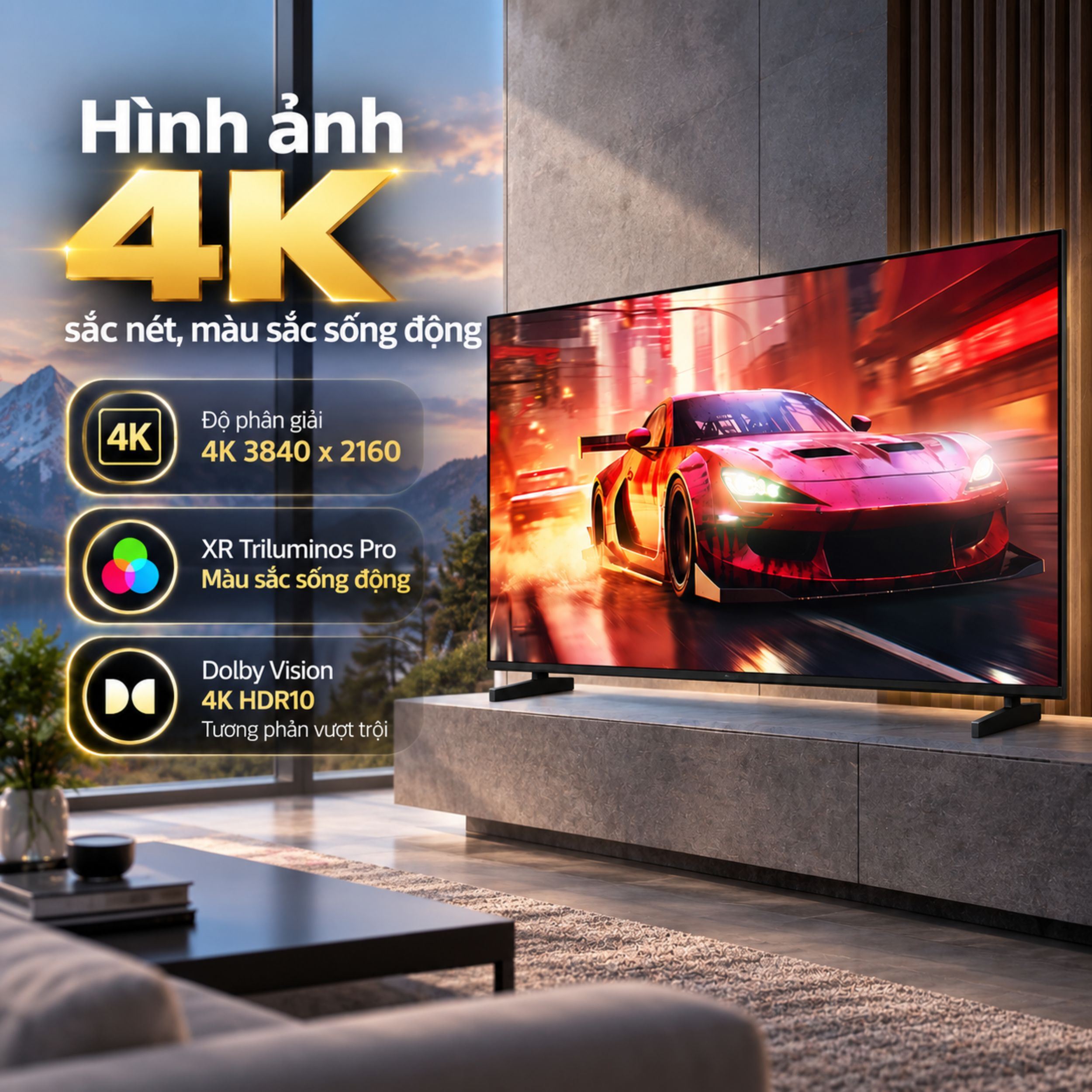 Google Tivi Sony 4K 55 inch K-55XR30M2 Màu Đen