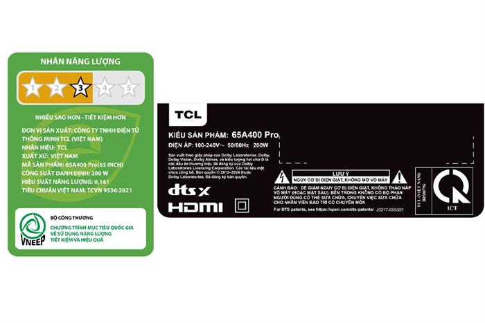 Google Tivi QD-Mini LED TCL 4K 65 inch 65A400 Pro Màu Đen