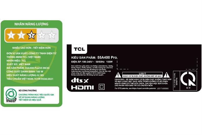 Google Tivi QD-Mini LED TCL 4K 55 inch 55A400 Pro Màu Đen