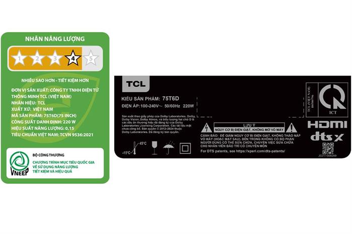 Google Tivi QLED TCL 4K 75 inch 75T6D Màu Đen