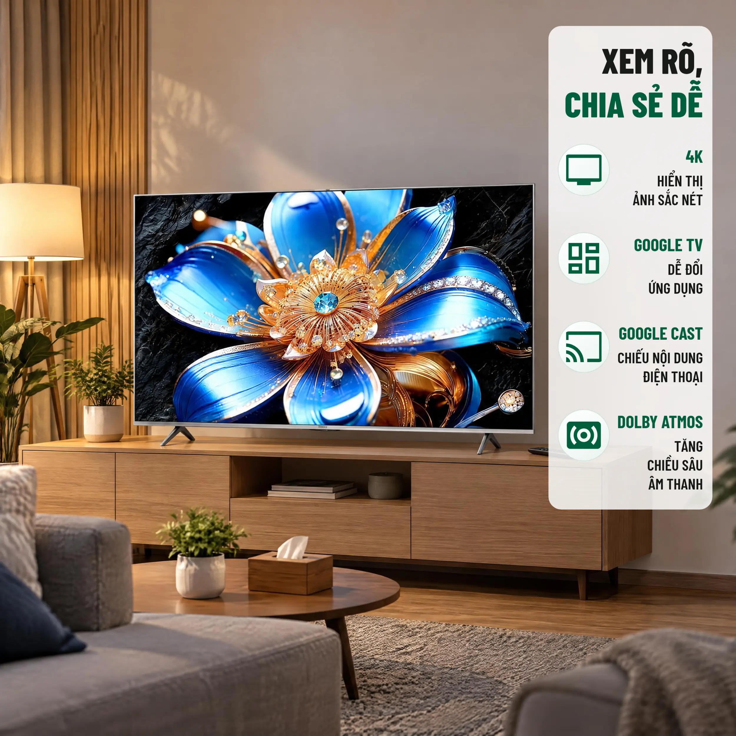Google Tivi QLED TCL 4K 55 inch 55T6D Màu Đen