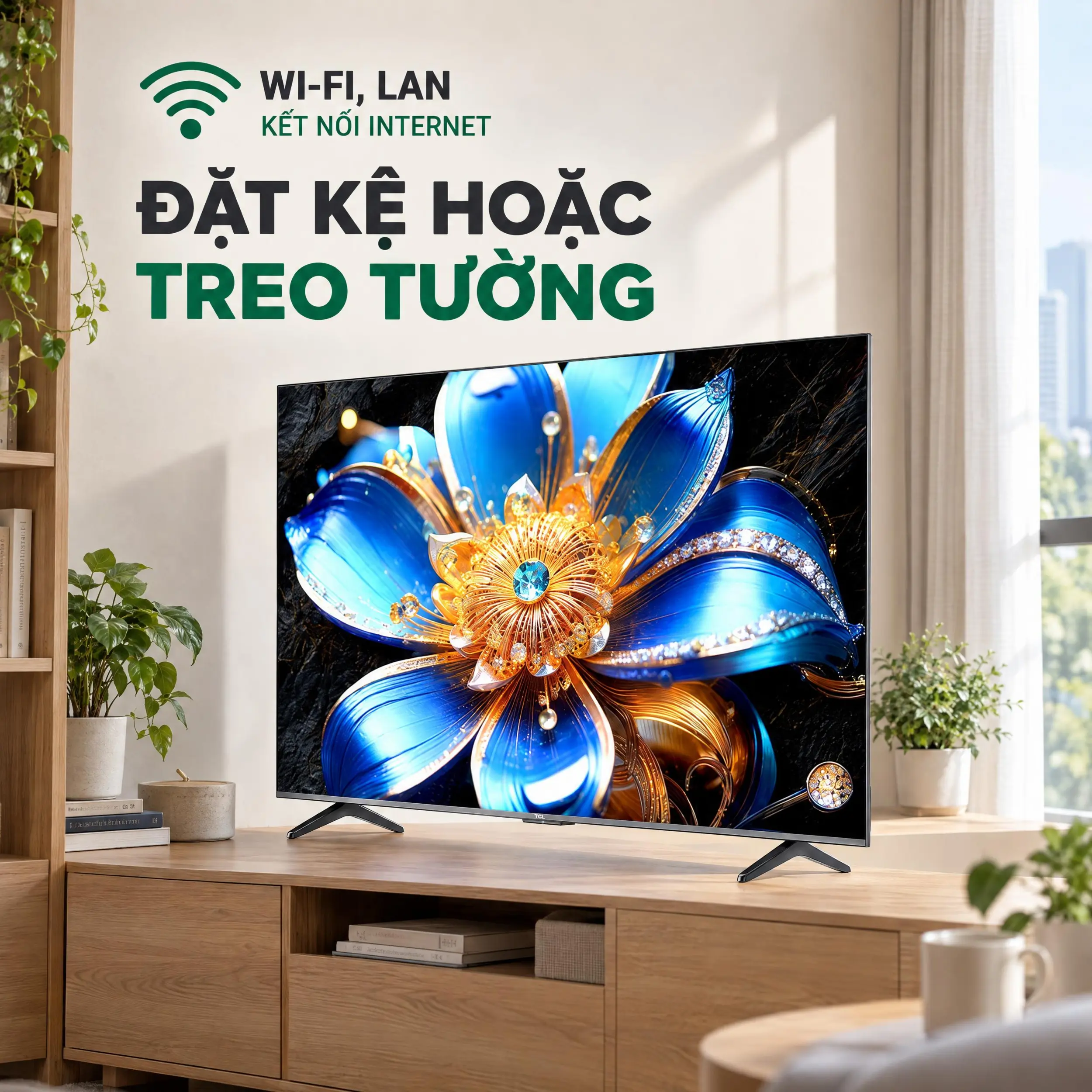 Google Tivi QLED TCL 4K 55 inch 55T6D - Linh hoạt đặt bàn hoặc treo tường