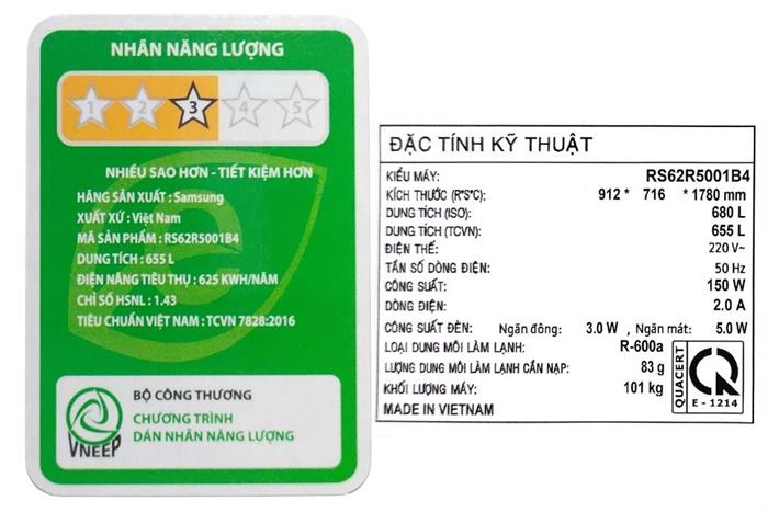 Tủ lạnh Samsung Inverter 655 lít Side By Side RS62R5001B4/SV Màu Đen - Xám