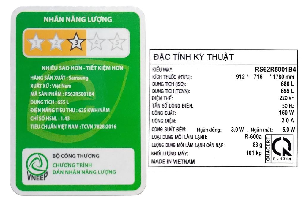 Tủ lạnh Samsung Inverter 655 lít Side By Side RS62R5001B4/SV Màu Đen - Xám