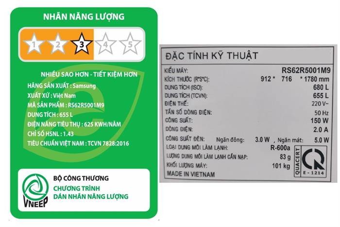 Tủ lạnh Samsung Inverter 655 lít Side By Side RS62R5001M9/SV Màu Bạc