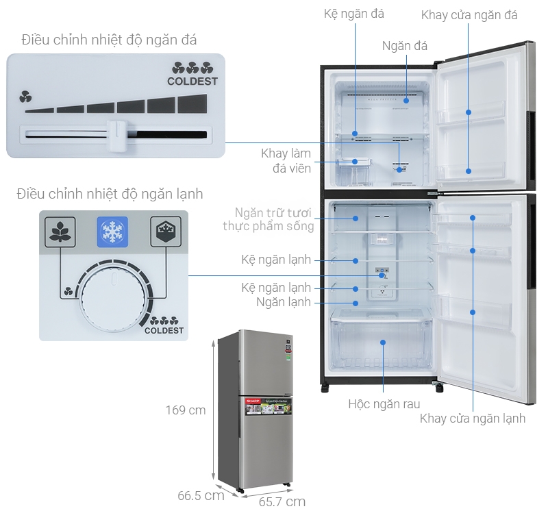 Tủ lạnh Sharp Inverter 330 lít SJ-XP352AE-SL