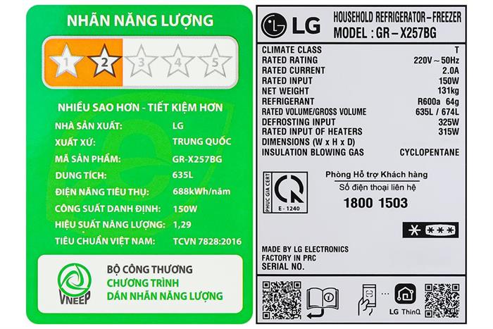 Tủ lạnh LG Inverter 635 lít Side By Side InstaView Door-in-Door GR-X257BG Màu Màu be