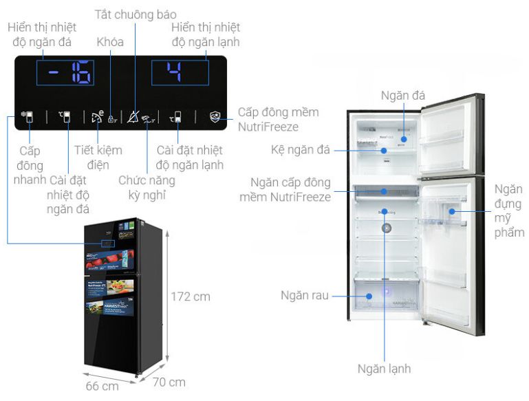 Tủ lạnh Beko Inverter 375 lít RDNT401E50VZHFSGB