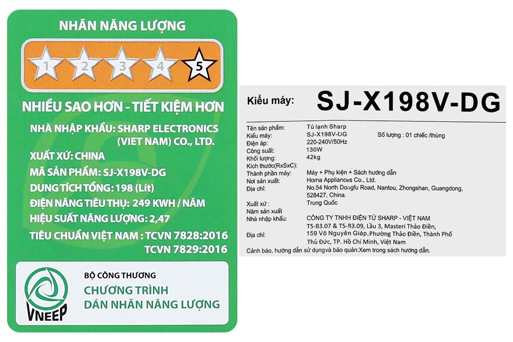 Tủ lạnh Sharp Inverter 181 lít SJ-X198V-DG Màu Đen