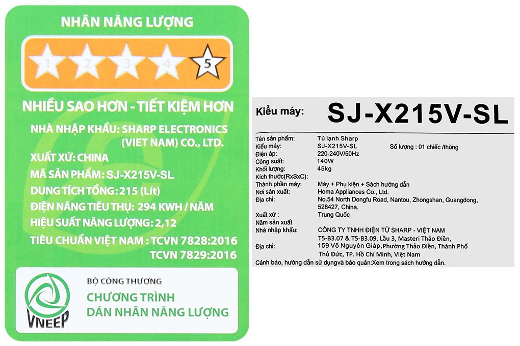 Tủ lạnh Sharp Inverter 197 lít SJ-X215V-SL Màu Xám
