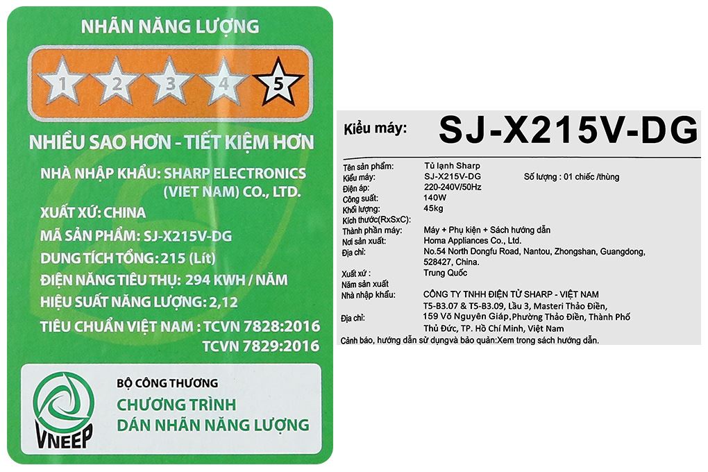 Tủ lạnh Sharp Inverter 197 lít SJ-X215V-DG Màu Đen
