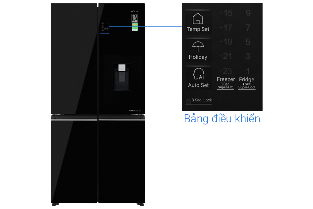 Tủ lạnh Aqua Inverter 469 lít Multi Door AQR-M536XA(WGB) Màu Đen