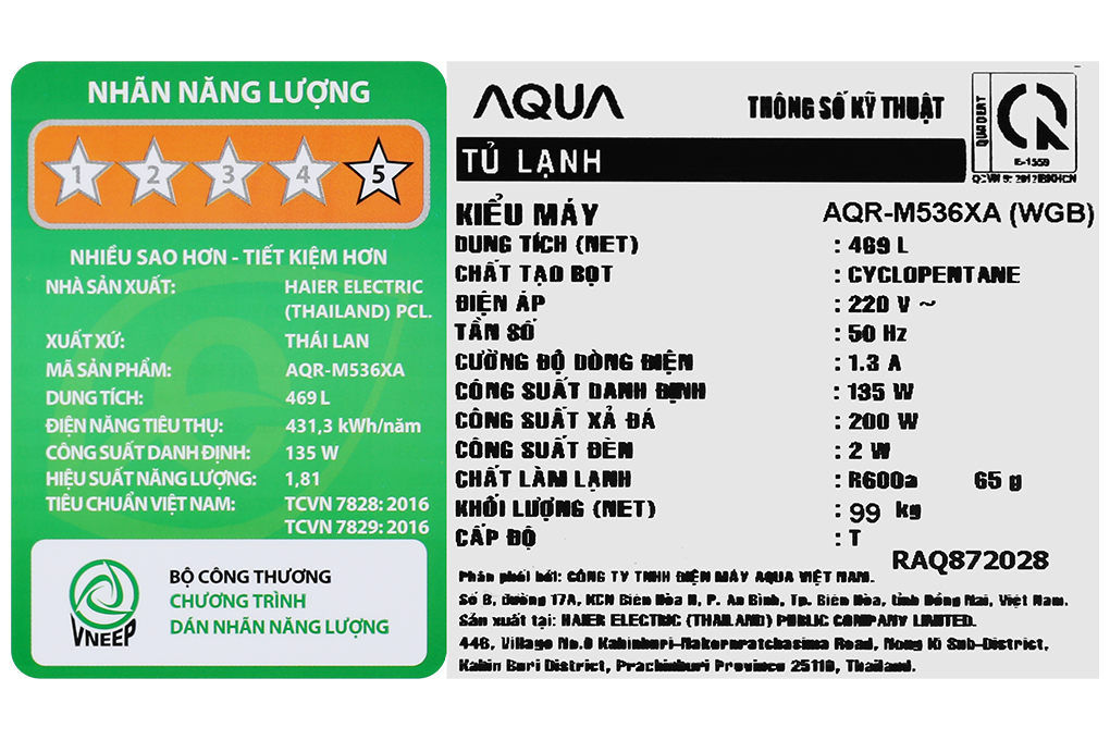 Tủ lạnh Aqua Inverter 469 lít Multi Door AQR-M536XA(WGB) Màu Đen