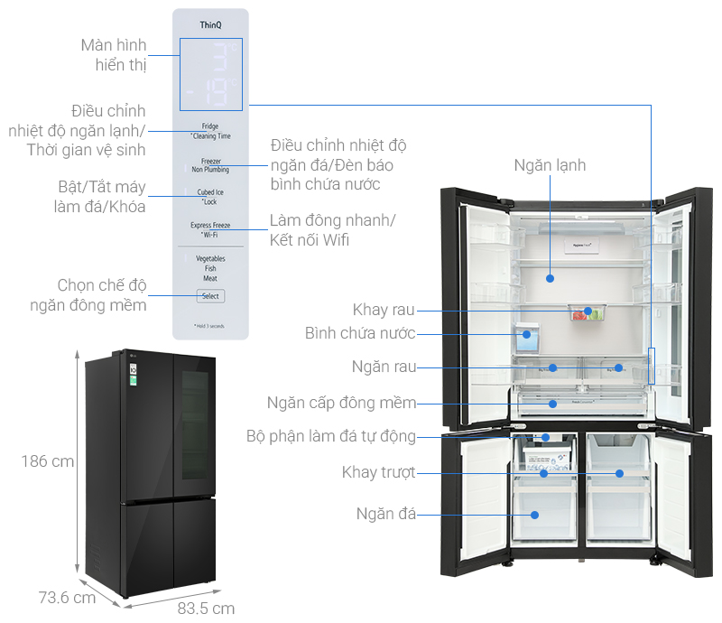 Tủ lạnh LG Inverter 617 lít Multi Door InstaView LFB61BLGAI