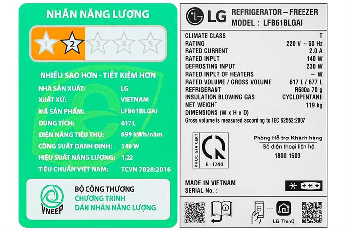 Tủ lạnh LG Inverter 617 lít Multi Door InstaView LFB61BLGAI Màu Đen