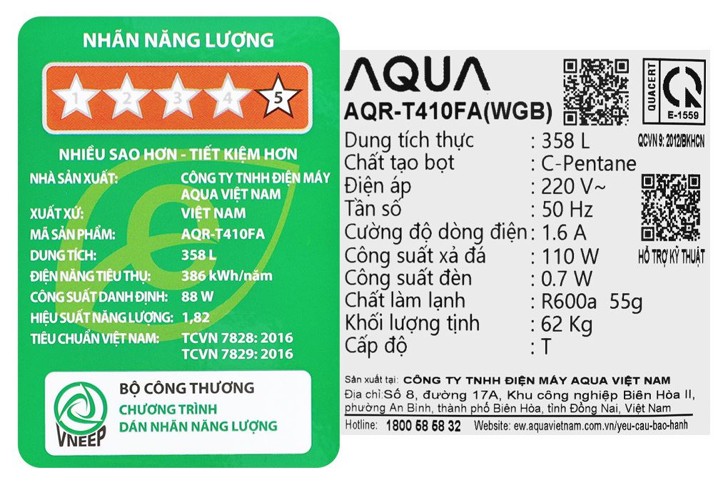 Tủ lạnh Aqua Inverter 358 lít AQR-T410FA(WGB) Màu Đen
