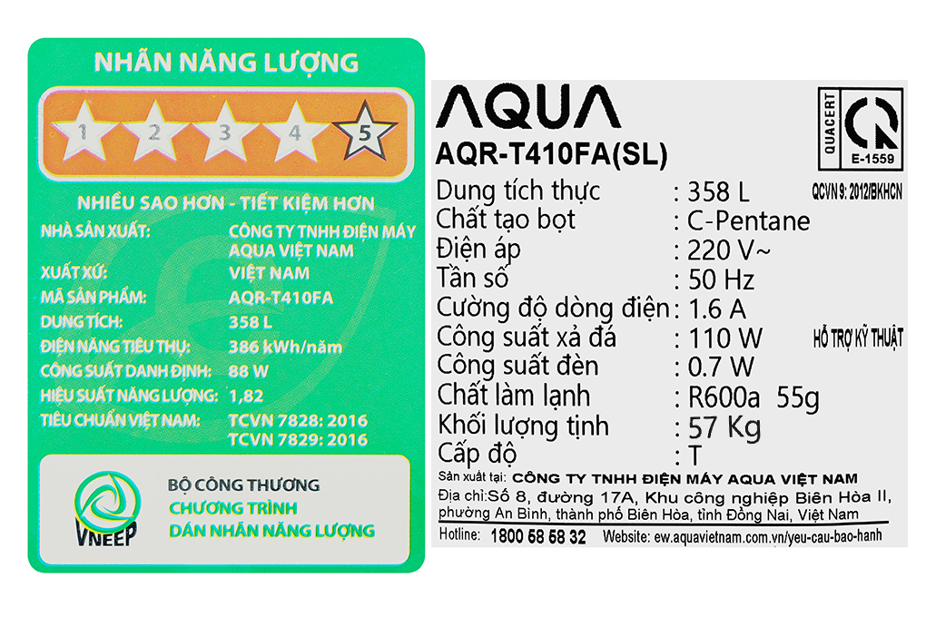 Tủ lạnh Aqua Inverter 358 lít AQR-T410FA(SL) Màu Đen - Xám