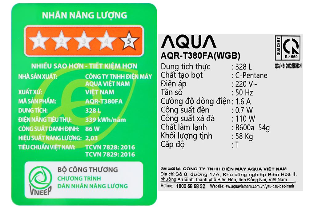 Tủ lạnh Aqua Inverter 328 lít AQR-T380FA(WGB) Màu Đen
