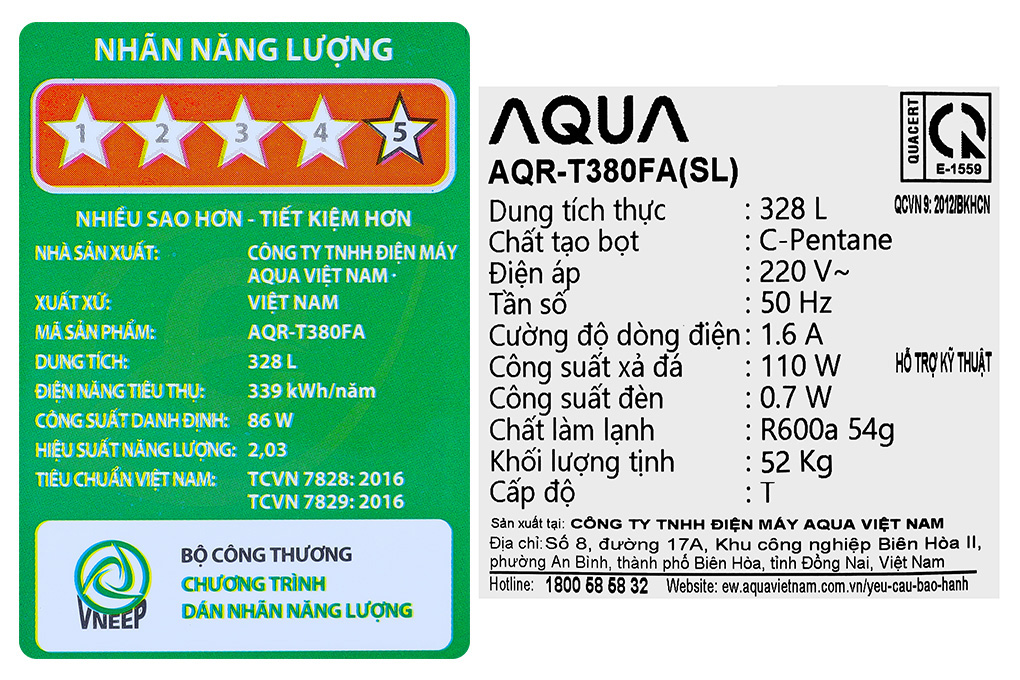 Tủ lạnh Aqua Inverter 328 lít AQR-T380FA(SL) Màu Đen - Xám
