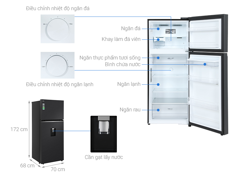 Tủ lạnh LG Inverter 374 lít LTD37BLM