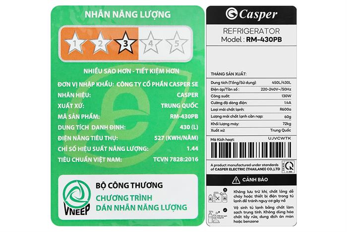 Tủ lạnh Casper Inverter 430 lít Multi Door RM-430PB Màu Đen