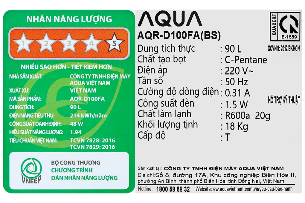 Tủ lạnh Aqua 90 lít AQR-D100FA(BS) Màu Đen
